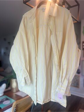 a new day Pale Yellow Striped Casual Button-Down Shirt